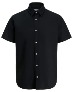 Velká pánská košile s lnem s krátkým rukávem Jack & Jones 12294285 černá
