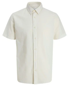 Velká pánská košile s lnem s krátkým rukávem Jack & Jones 12294285 ecru