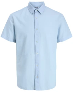 Velká pánská košile s lnem s krátkým rukávem Jack & Jones 12294285 světle modrá