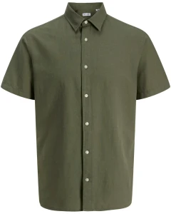 Velká pánská košile s lnem s krátkým rukávem Jack & Jones 12294285 khaki