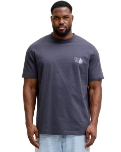 Pánské velké tričko s krátkým rukávem potisk na zádech Jack & Jones 12299037 šedo-modrý