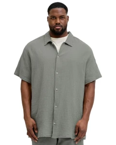 Velká pánská bavlněná košile s krátkým rukávem Jack & Jones 12293596 khaki
