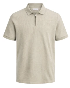 Velké pánské polo tričko s límečkem jednobarevné na zip Jack & Jones 12284618 béžové 