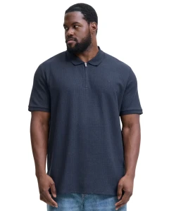 Velké pánské polo tričko s límečkem jednobarevné na zip Jack & Jones 12284618 tmavě modrá 
