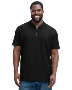 Velké pánské polo tričko s límečkem jednobarevné na zip Jack & Jones 12284618 černá