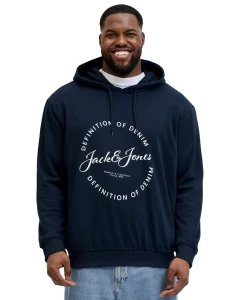Velká pánská mikina přes hlavu s kapucí Jack & Jones 12294495 tmavě modrá