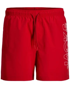 Velké pánské koupací šortky hladké s nápisem Jack & Jones 12297961 červené 