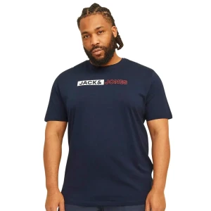 Velké pánské tričko s nápisy Jack & Jones 12243630 tmavě modrá