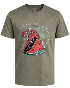 Velké pánské tričko s krátkým rukávem s potiskem Jack & Jones 12295990 khaki