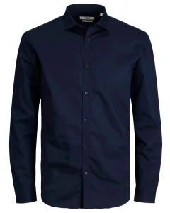 Velká pánská košile s dlouhým rukávem jednobarevná Jack & Jones 12235157 tmavě modrá