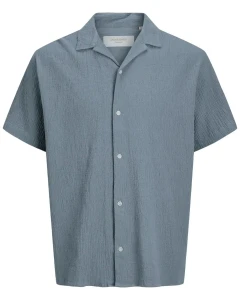 Velká pánská mušelínová košile s krátkým rukávem Jack & Jones 12298028 šedomodrá
