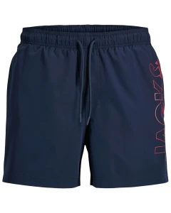 Velké pánské koupací šortky hladké s nápisem Jack & Jones 12297961 tmavě modrá