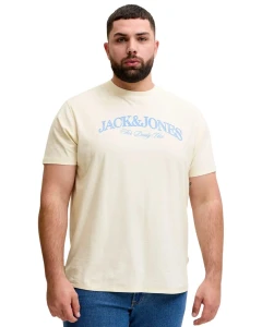 Velké pánské tričko s krátkým rukávem a potiskem Jack & Jones 12297126 krémové