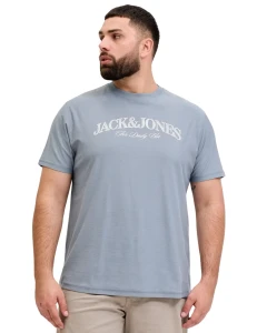 Velké pánské tričko s krátkým rukávem a potiskem Jack & Jones 12297126 šedomodrá