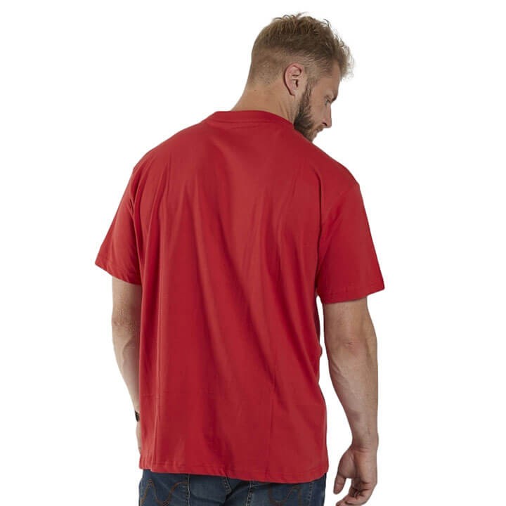 t-shirt czerwony gladki do kazdej stylizacji dla puszystych modnych duzych panow